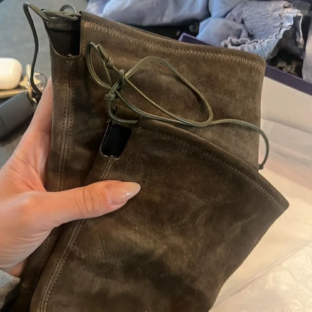 Stuart Weitzman Lowland Loden Green Suede Over The Knee boots